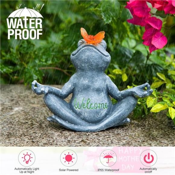 Solar Frog Garden Statues for Porch Patio Yard Decorations Ideal Frog Gifts - Picture 6 of 7